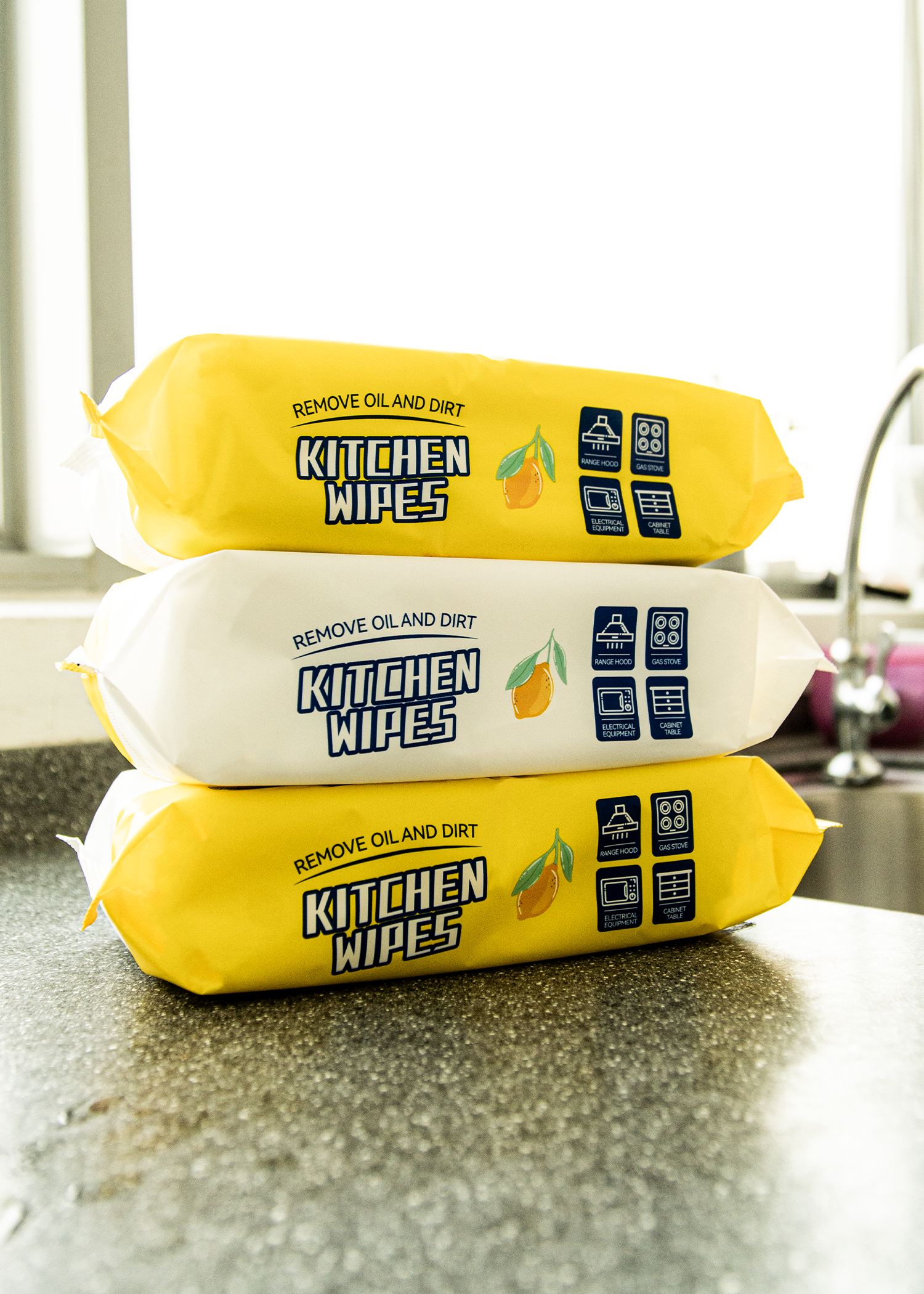 Kitchen Wipes for Degreasing, Heavy Oil Cleaning, Dirt Removal — 80 Sheets (Disposable Wet Wipes)