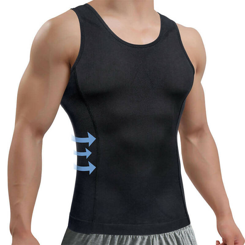 Waist Trainer for Men: Ribbed Tank Top Body Shaper (Black)