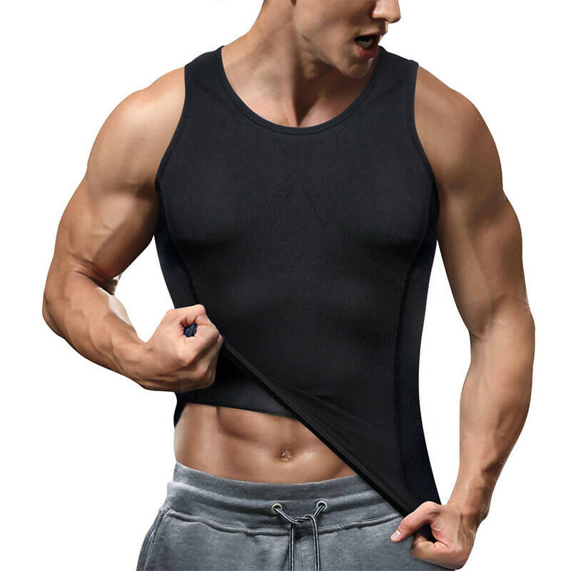 Waist Trainer for Men: Ribbed Tank Top Body Shaper (Black)