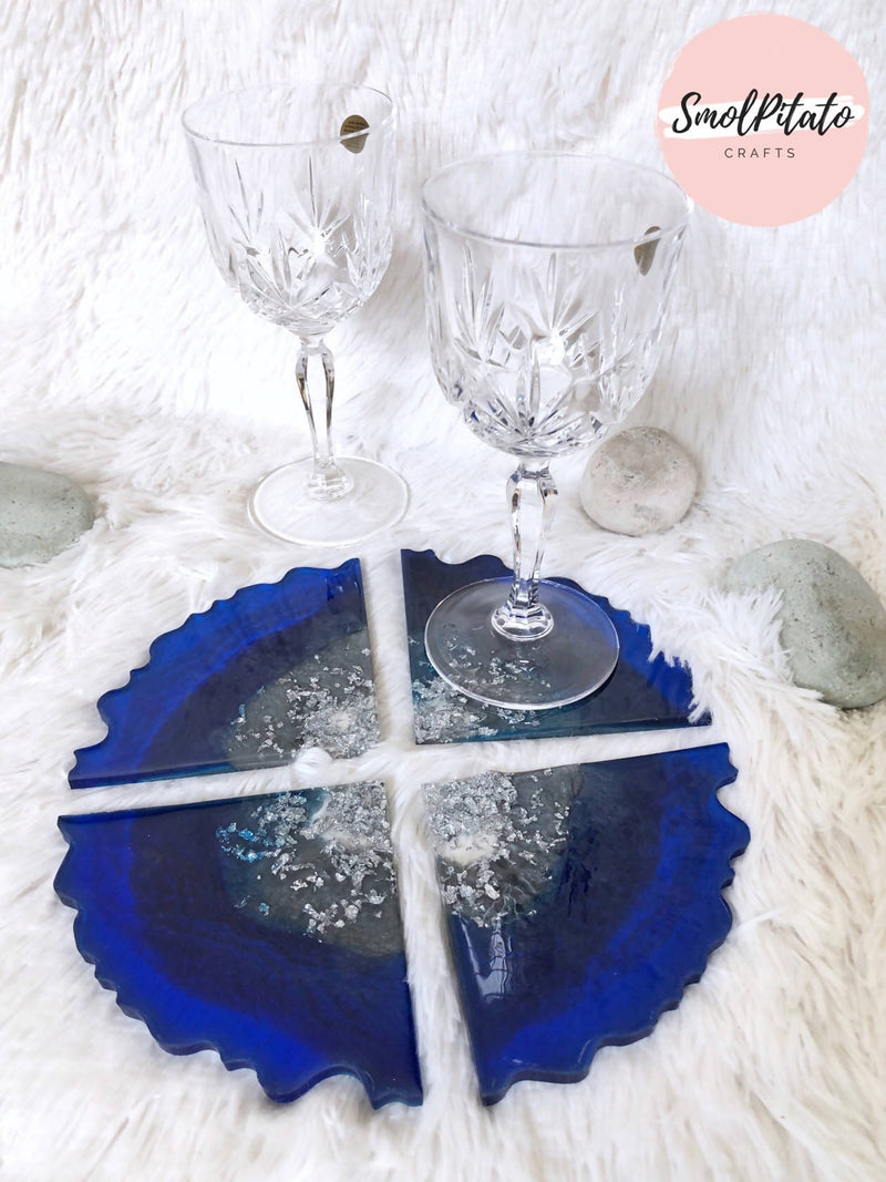 Blue Blood - Handmade Quad Agate Coasters (Set of 4)