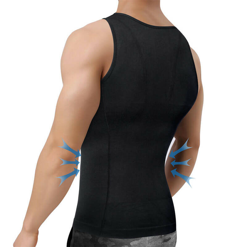 Waist Trainer for Men: Ribbed Tank Top Body Shaper (Black)